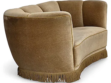 1960s, Danish Banana 2-seater sofa, furniture velour, oak wood.