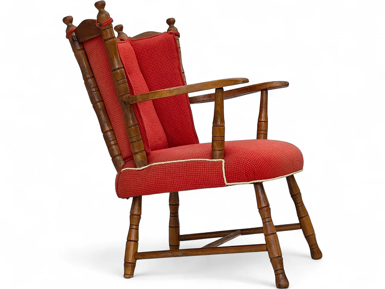 Anni '60, poltrona scandinava, mobili in lana rossa, legno di faggio. 18