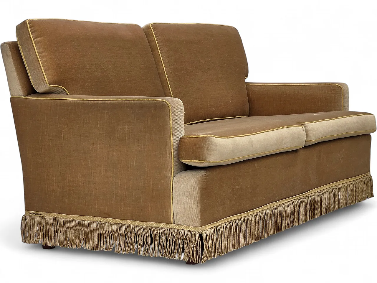 1970s, Danish 2-seater sofa, honey yellow furniture velour. 16