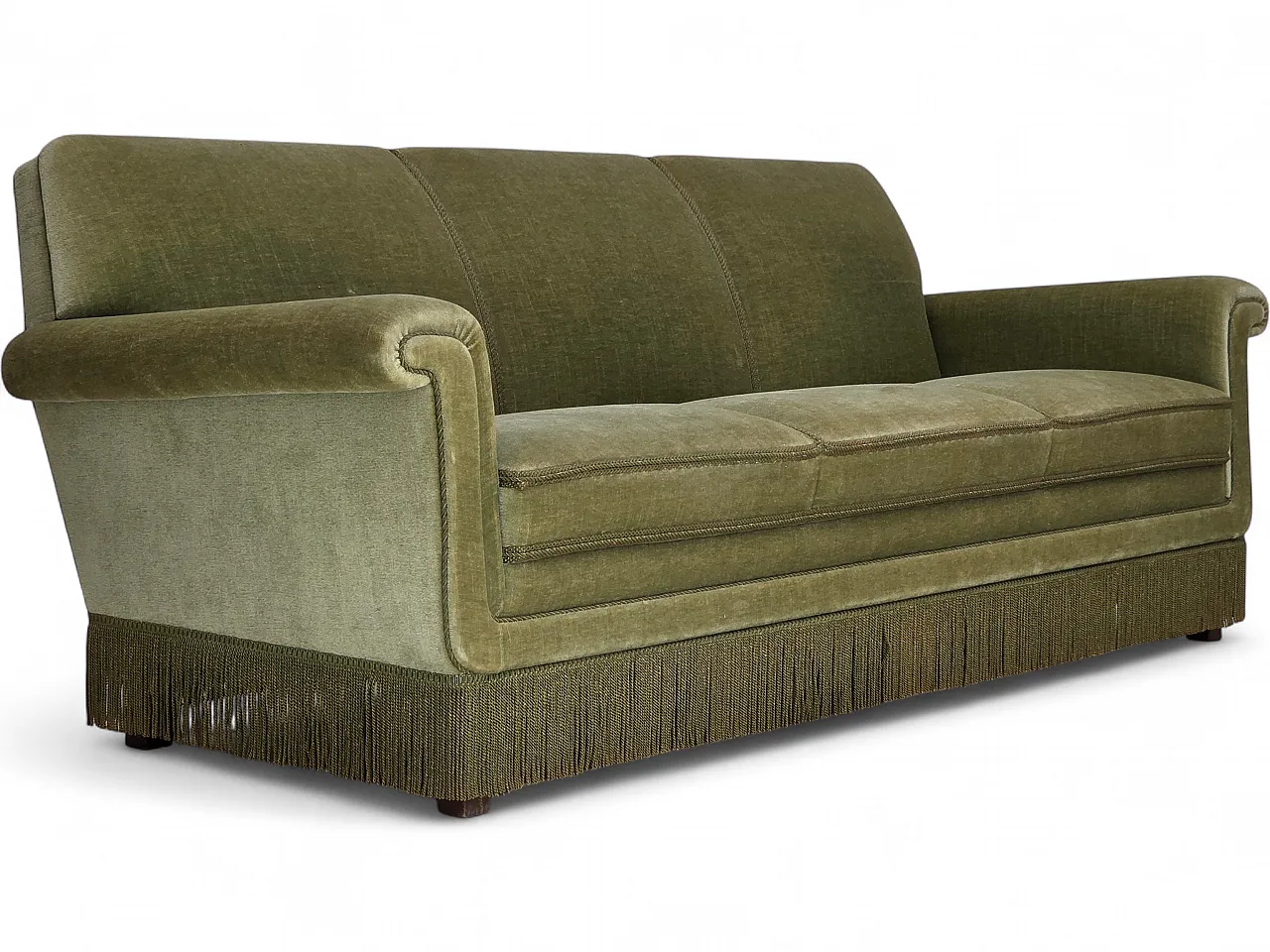 1970s, Danish 3-seater sofa, green furniture velour, beech wood. 19