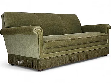 1970s, Danish 3-seater sofa, green furniture velour, beech wood.