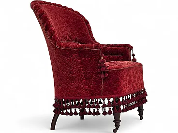 Anni '50, poltrona danese con schienale alto, velluto da arredamento, gambe in legno di faggio.