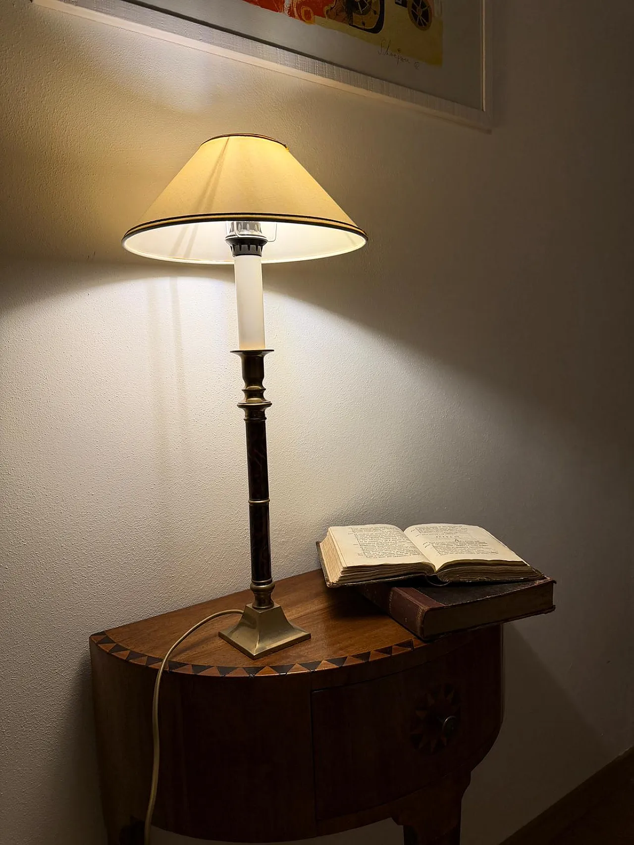 Column table lamp in brass and warm tones, 1930s 3
