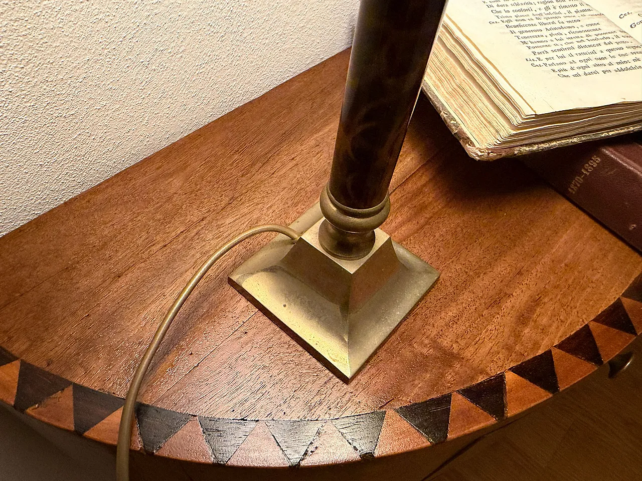 Column table lamp in brass and warm tones, 1930s 5