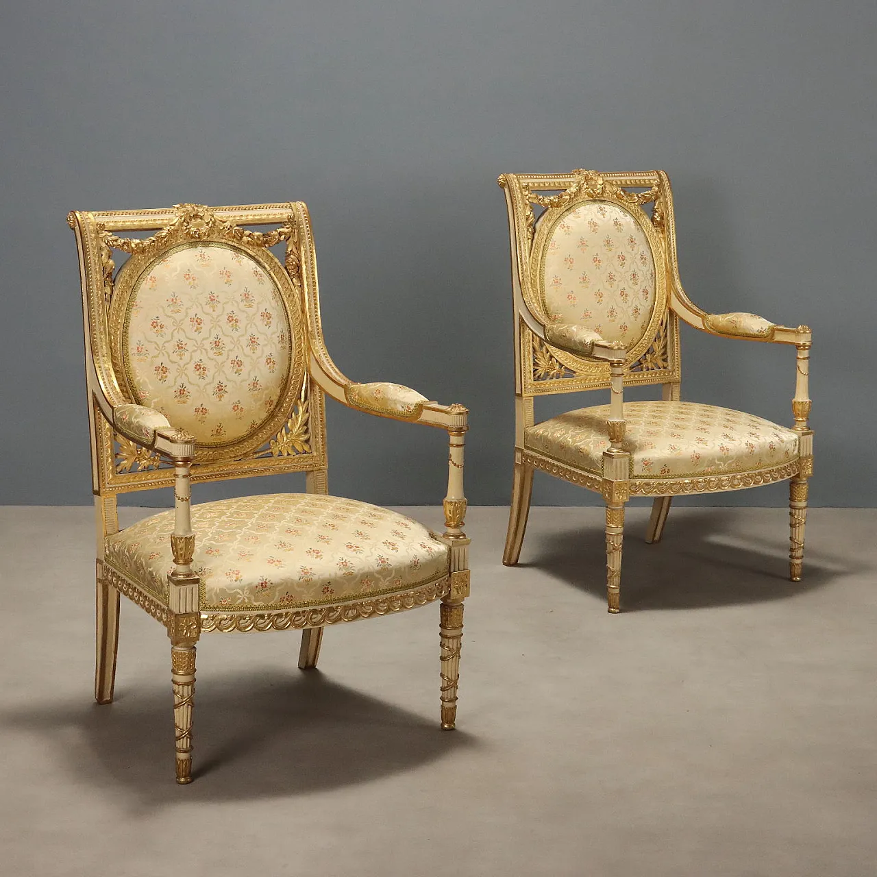 Pair of Neoclassical style armchairs, 19th century 1