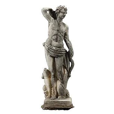 Scultura da giardino in graniglia di Apollo con cane