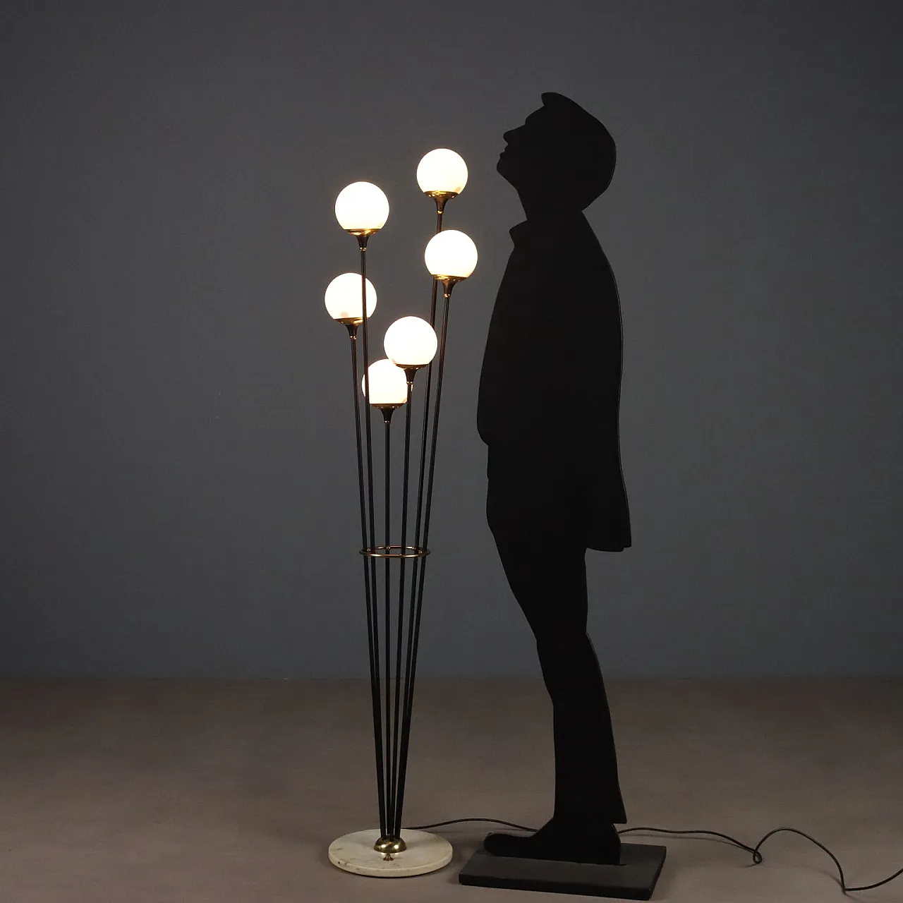 Lampada in marmo, metallo smaltato, ottone e vetro opalino, '900 2