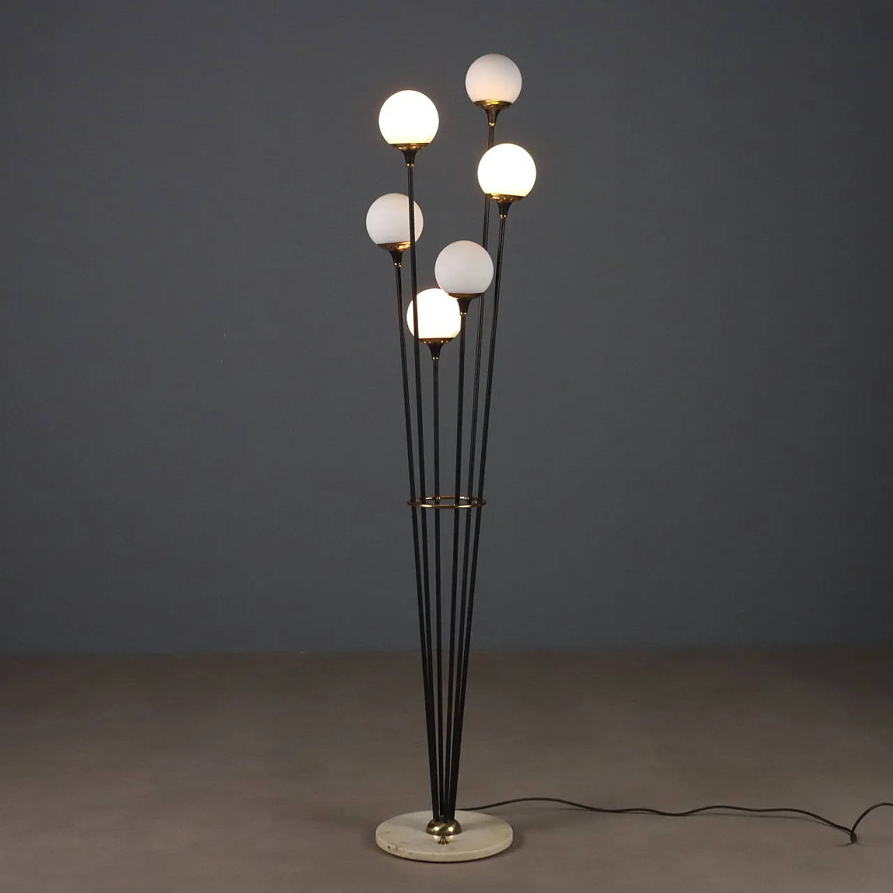 Lampada in marmo, metallo smaltato, ottone e vetro opalino, '900 4