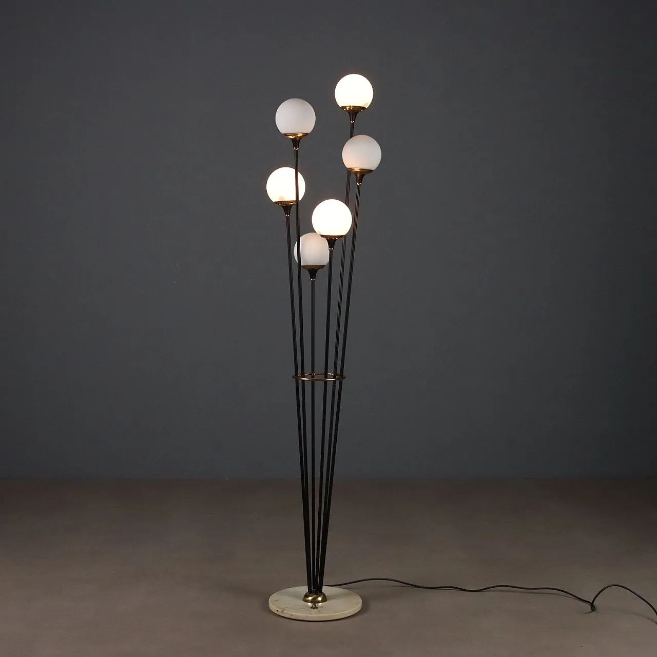 Lampada in marmo, metallo smaltato, ottone e vetro opalino, '900 5