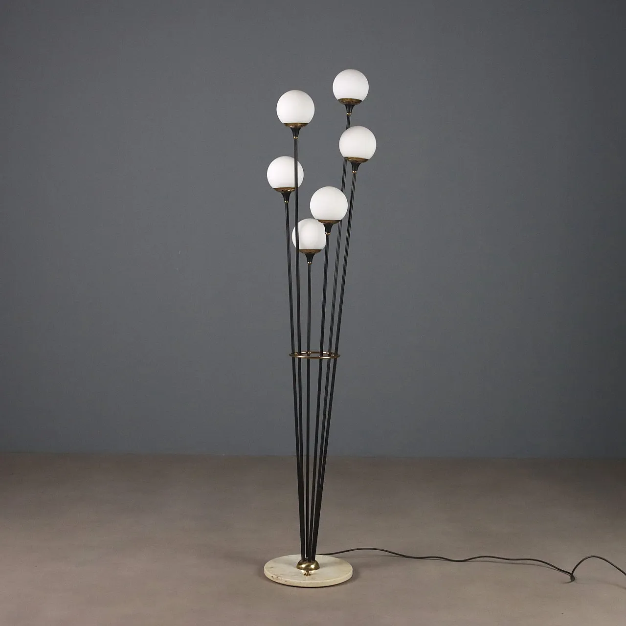 Lampada in marmo, metallo smaltato, ottone e vetro opalino, '900 6