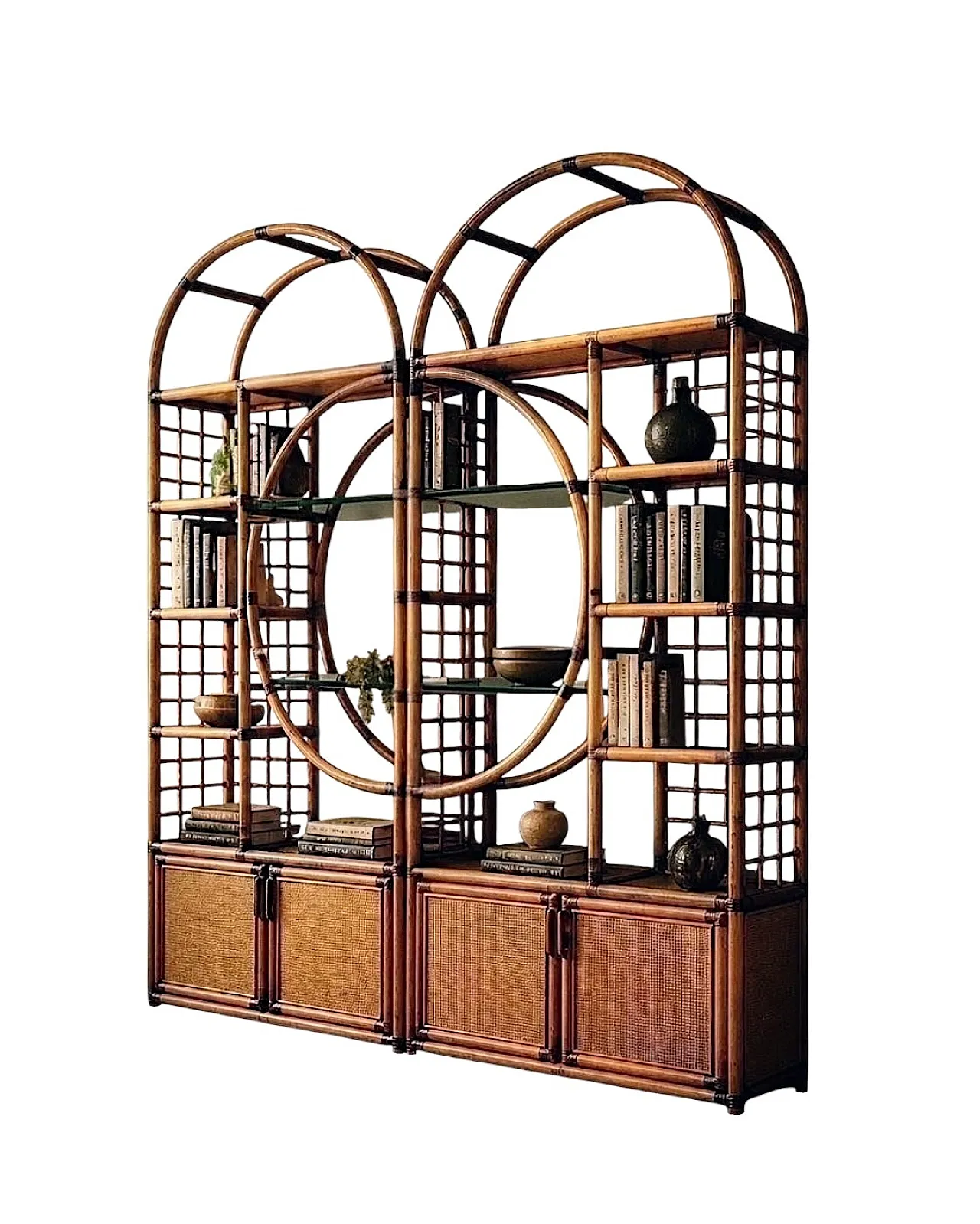 Bamboo and smoked glass bookcase, 1970s 26