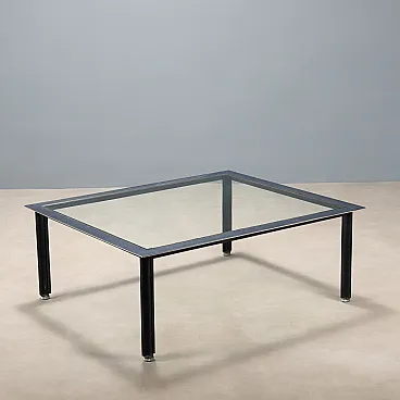 Tavolino in metallo smaltato e cromato con piano in vetro, '900