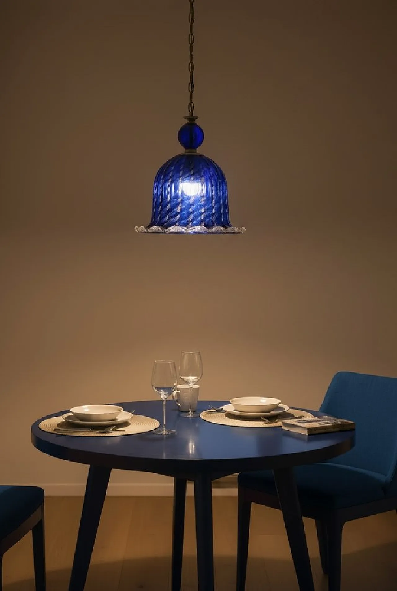 Cobalt blue Murano glass pendant lamp, Italy, 1980s 2