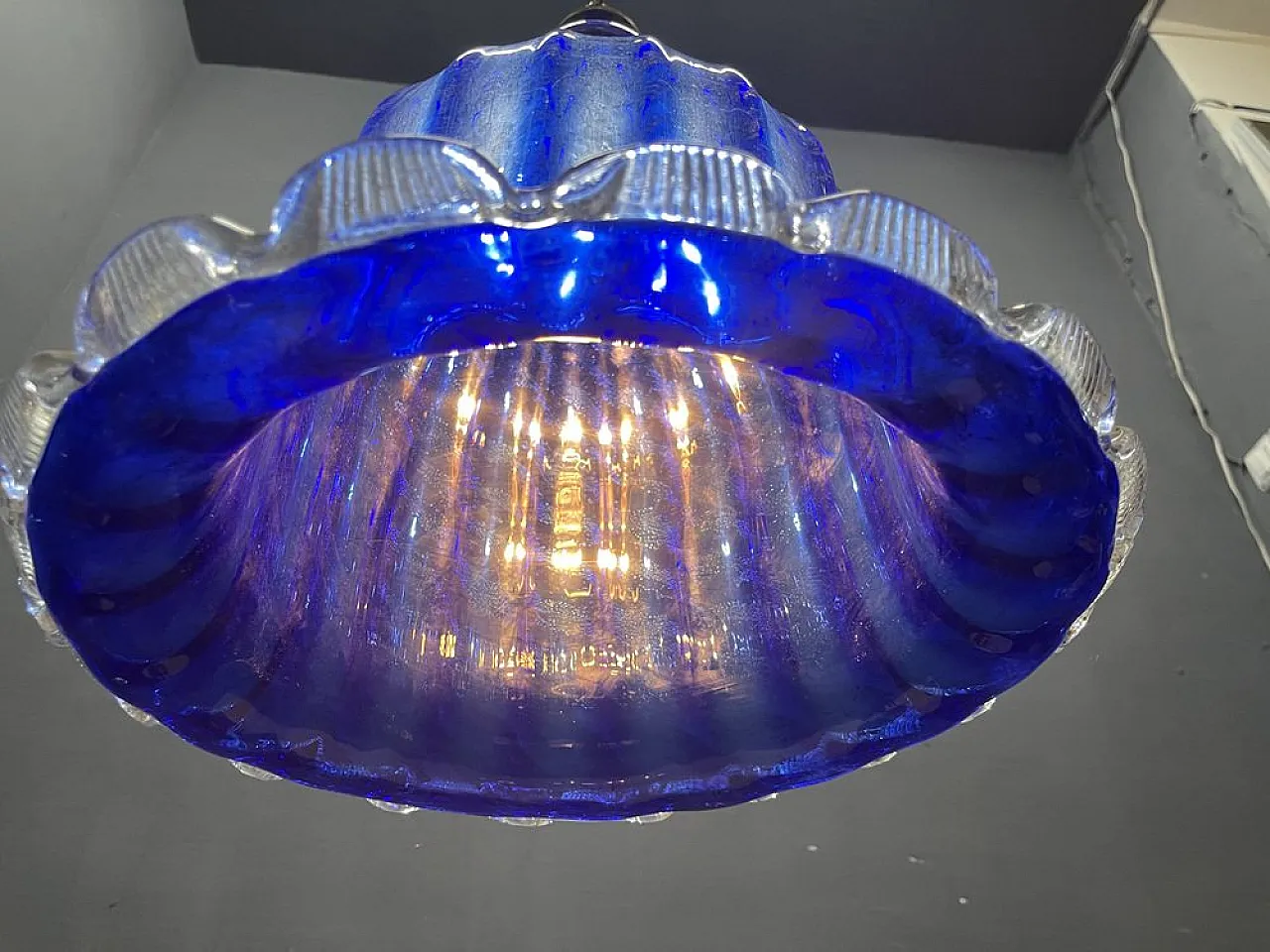 Cobalt blue Murano glass pendant lamp, Italy, 1980s 3