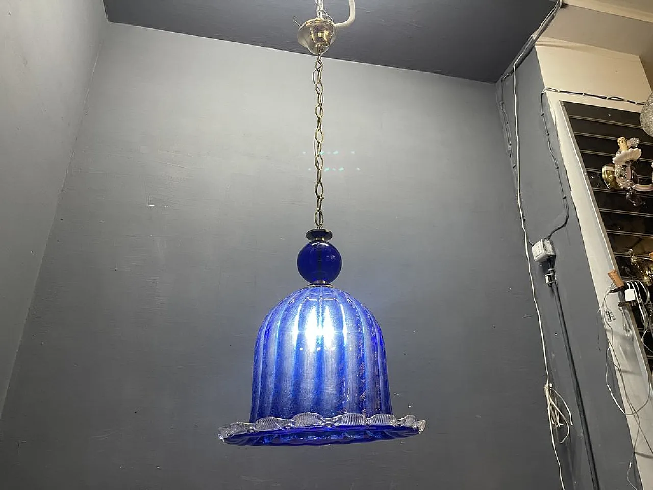 Cobalt blue Murano glass pendant lamp, Italy, 1980s 4