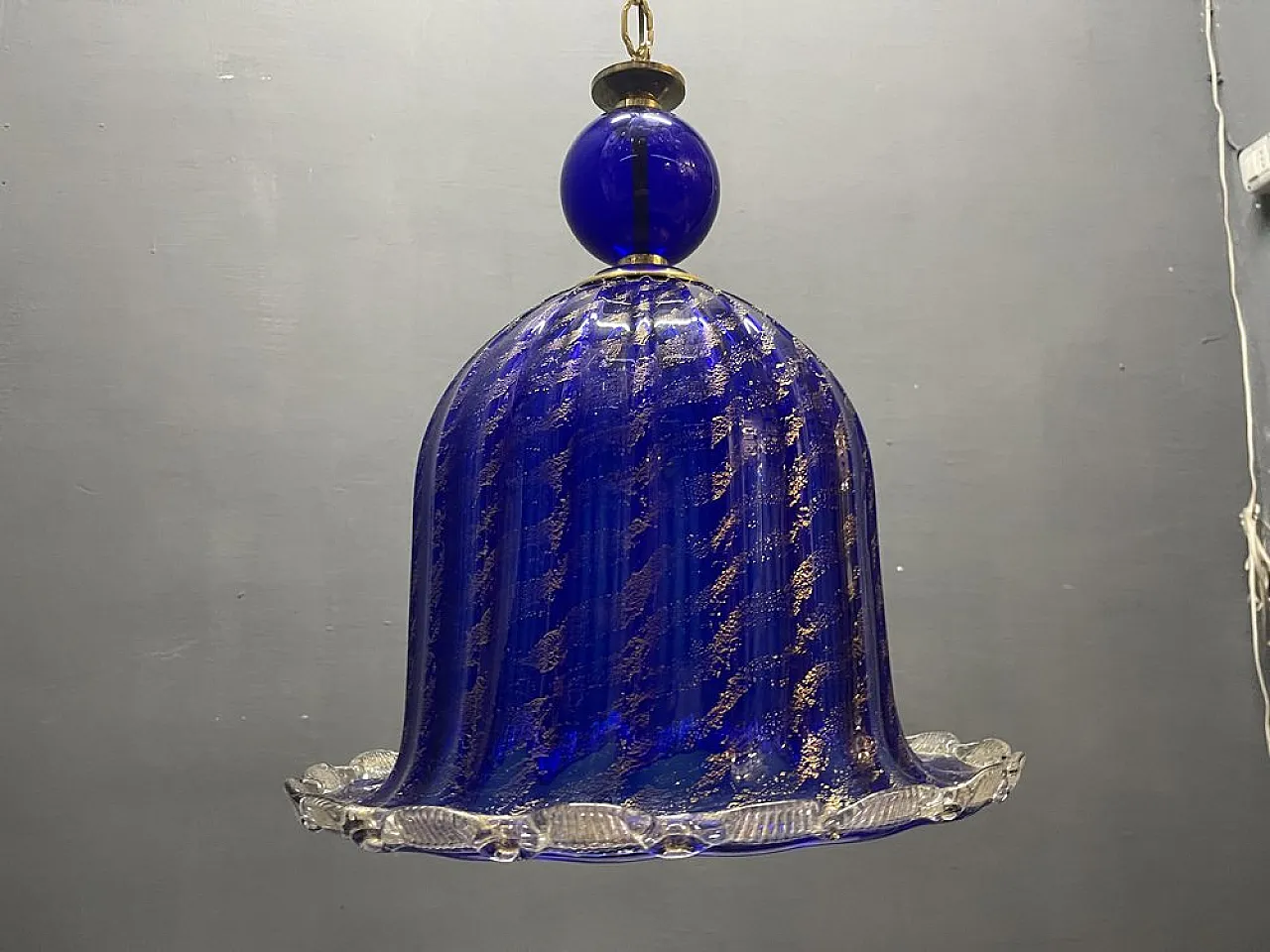 Cobalt blue Murano glass pendant lamp, Italy, 1980s 9