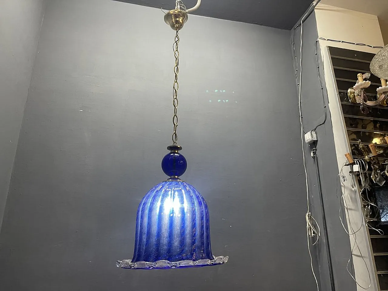 Cobalt blue Murano glass pendant lamp, Italy, 1980s 11
