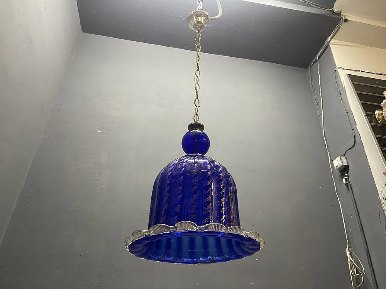 Cobalt blue Murano glass pendant lamp, Italy, 1980s 12