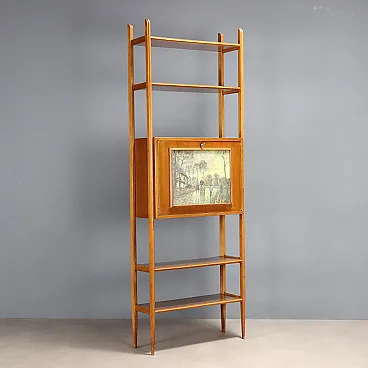 Libreria in legno con ribalta, anni '60