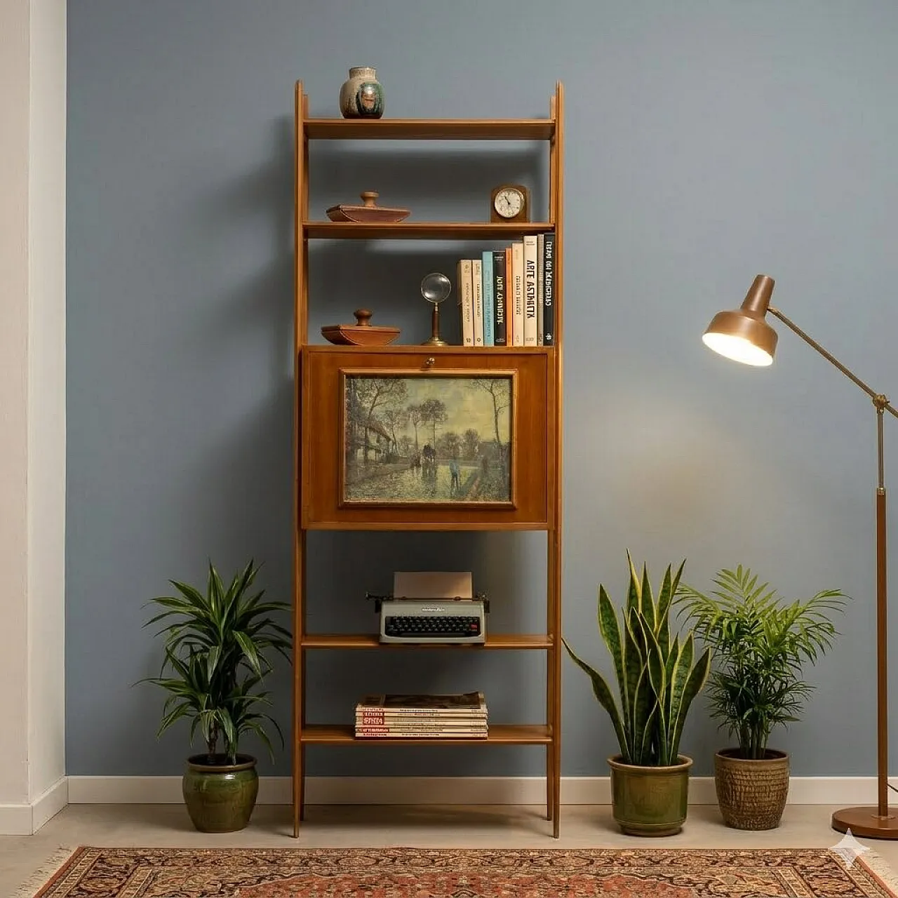 Libreria in legno con ribalta, anni '60 2