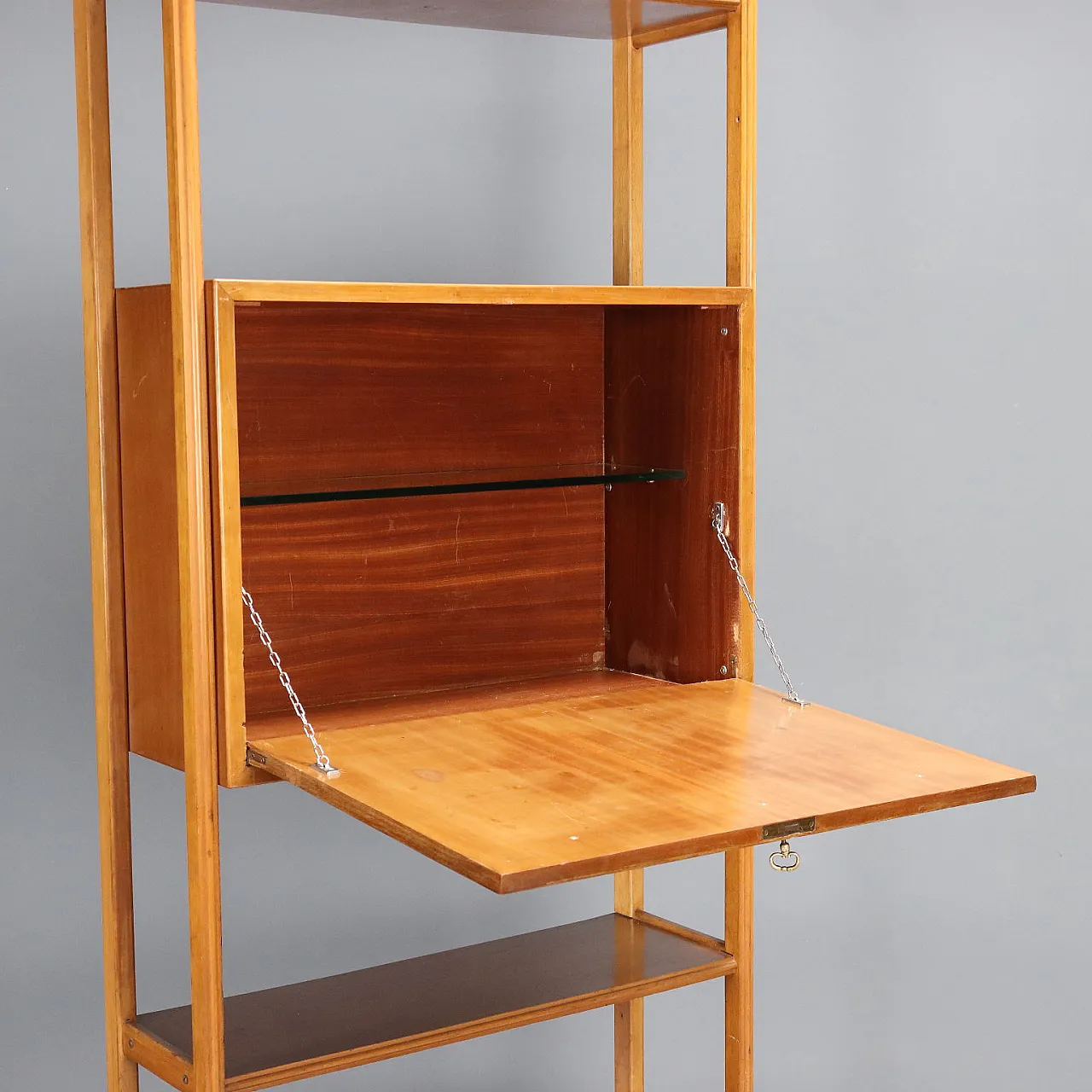 Libreria in legno con ribalta, anni '60 4