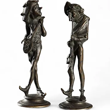 Coppia di suonatori portacandela in bronzo, '900