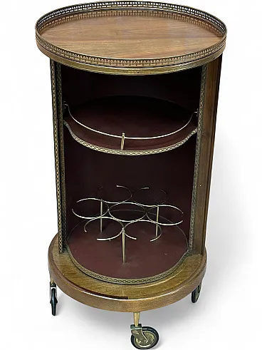 Bar Cart a Cilindro, porta scorrevole, mogano e ottone, Italia,anni’50