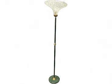 Green Murano glass floor lamp with large satin shade, Italy, 1980s
