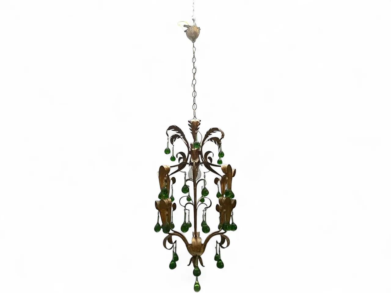 Tole chandelier in green Murano glass, 1960s 12