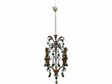 Tole chandelier in green Murano glass, 1960s