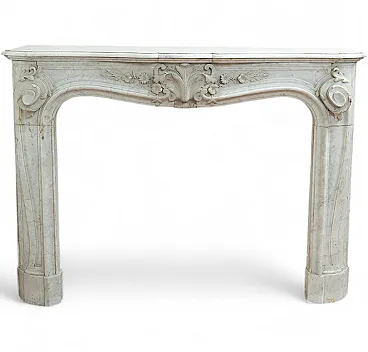 Louis XV style fireplace in white Carrara marble, 19th century