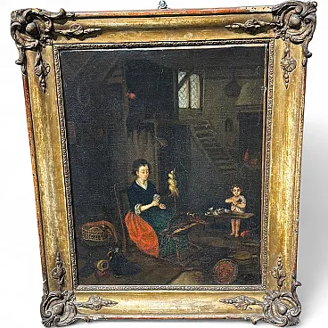 Dipinto scena d’interno, '700