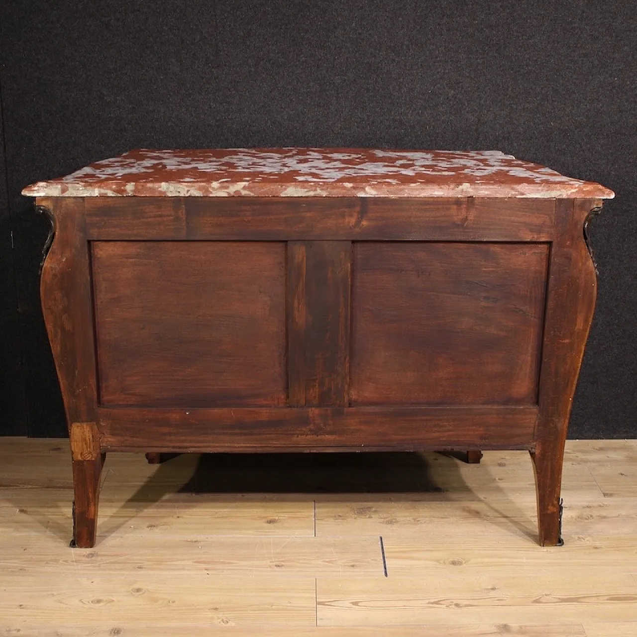 Louis XV style inlaid chest of drawers with marble top, 20th century 6