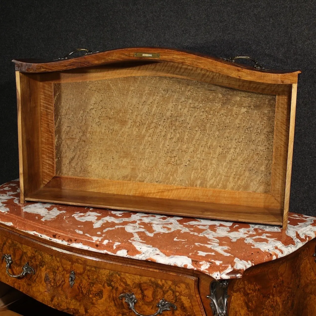 Louis XV style inlaid chest of drawers with marble top, 20th century 8