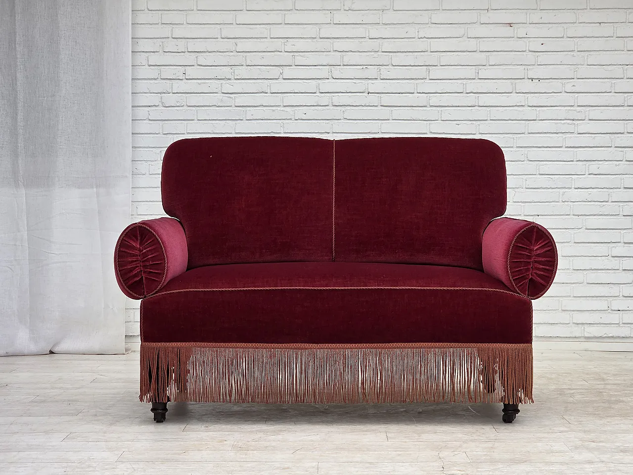 Danish 2-seater drop arm/back sofa, furniture velour, 1950s 1