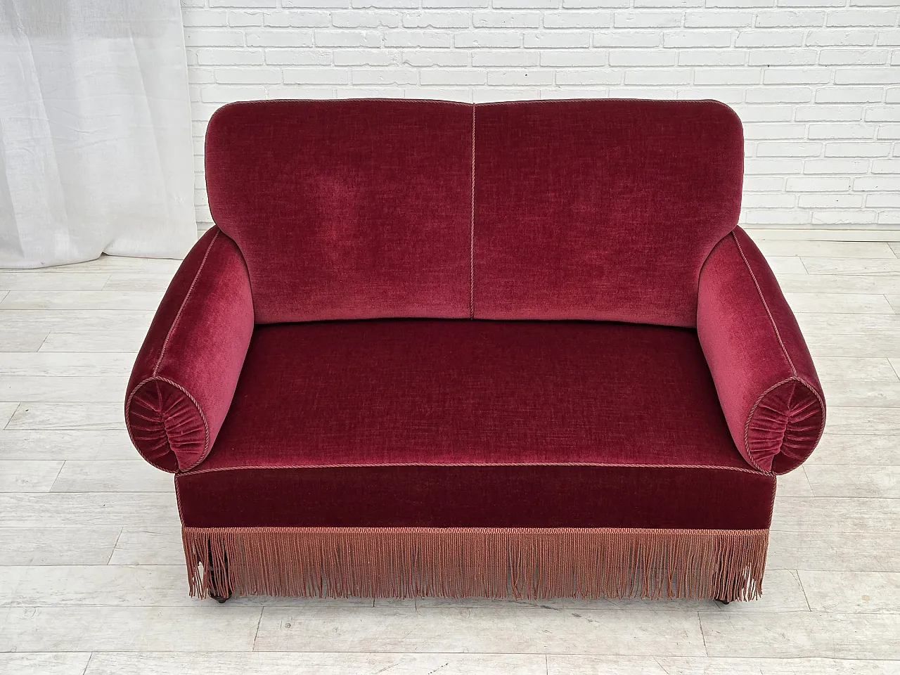 Danish 2-seater drop arm/back sofa, furniture velour, 1950s 2