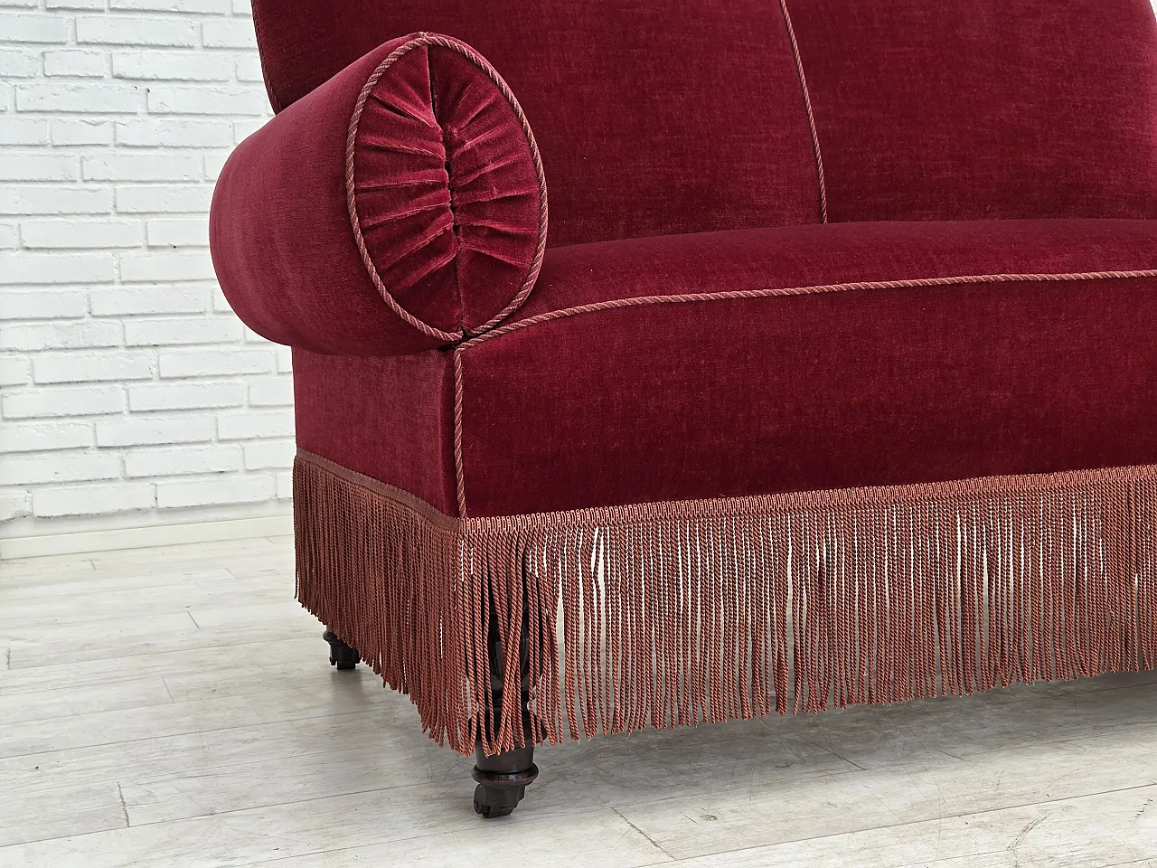 Danish 2-seater drop arm/back sofa, furniture velour, 1950s 3
