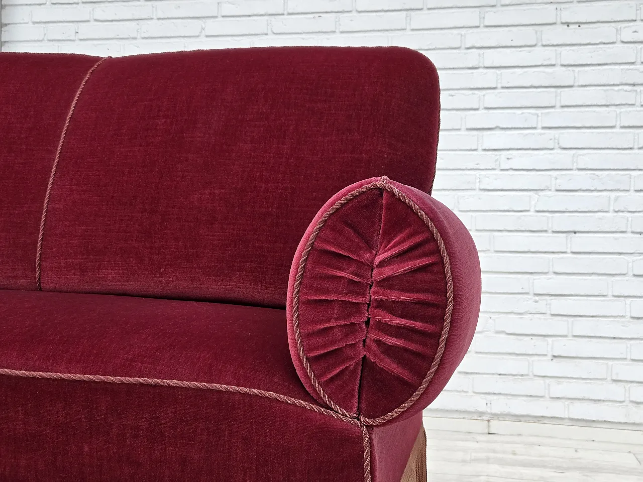 Danish 2-seater drop arm/back sofa, furniture velour, 1950s 4