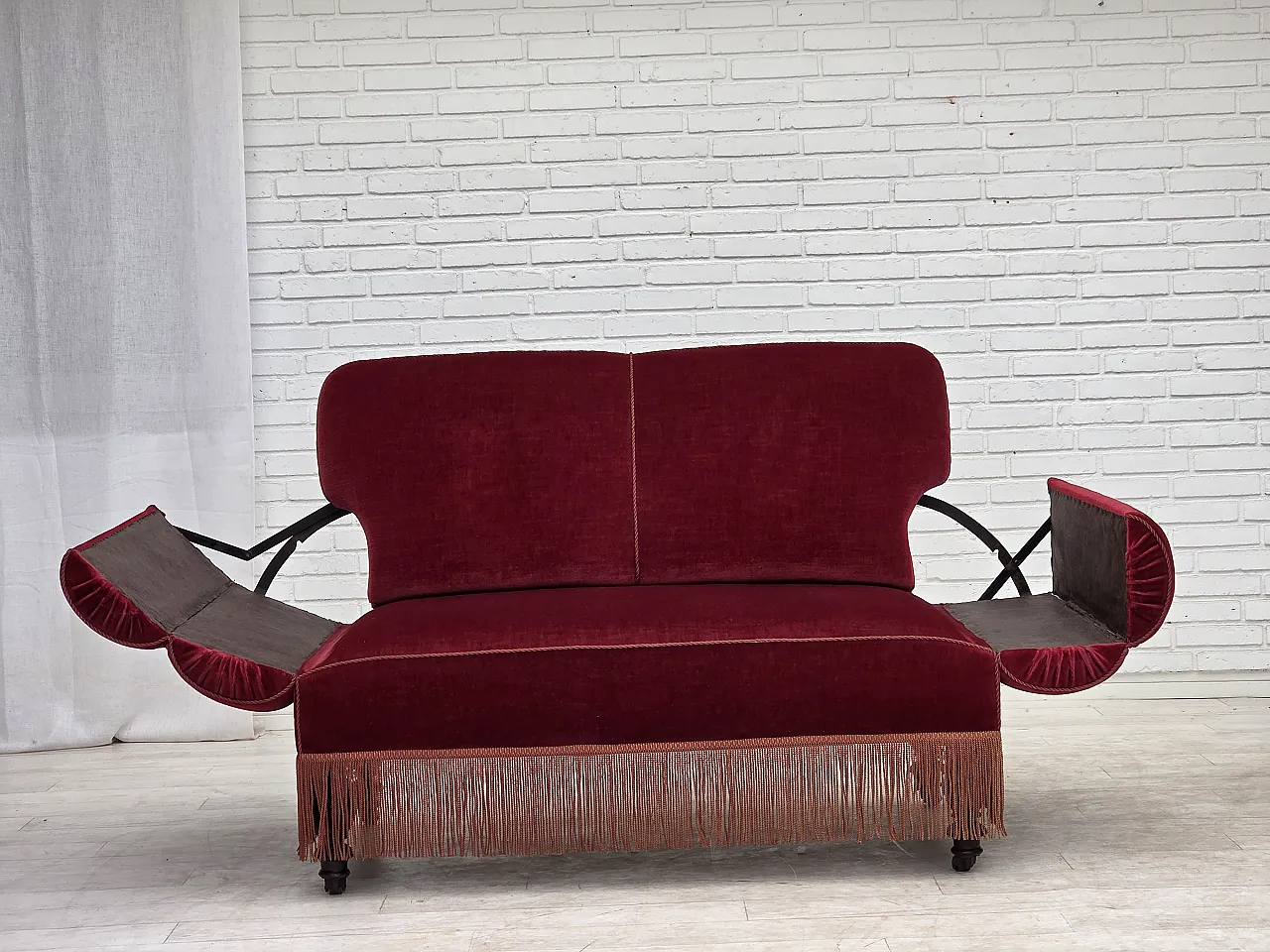 Danish 2-seater drop arm/back sofa, furniture velour, 1950s 5