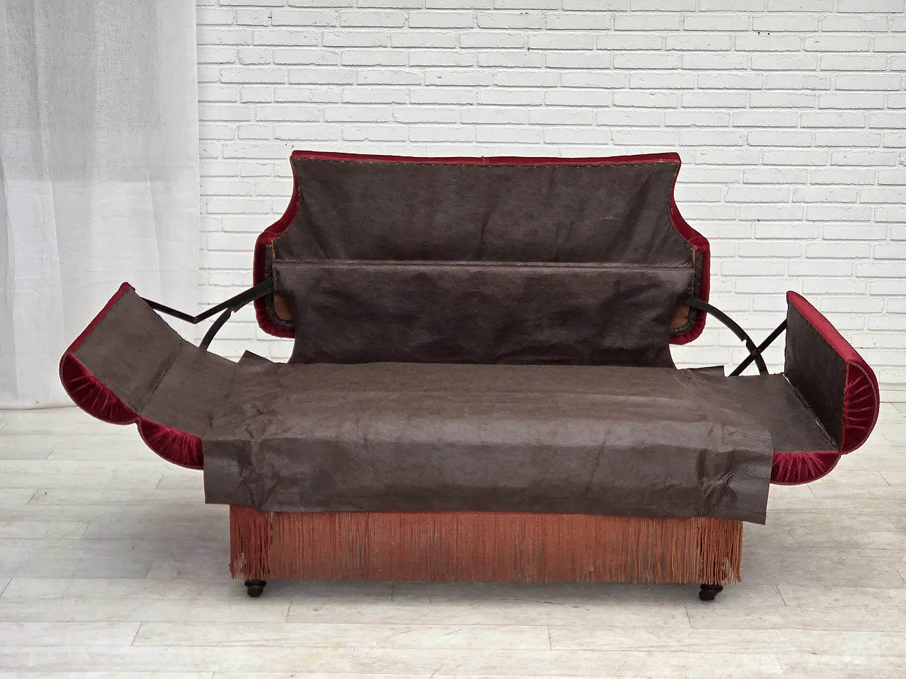 Danish 2-seater drop arm/back sofa, furniture velour, 1950s 6