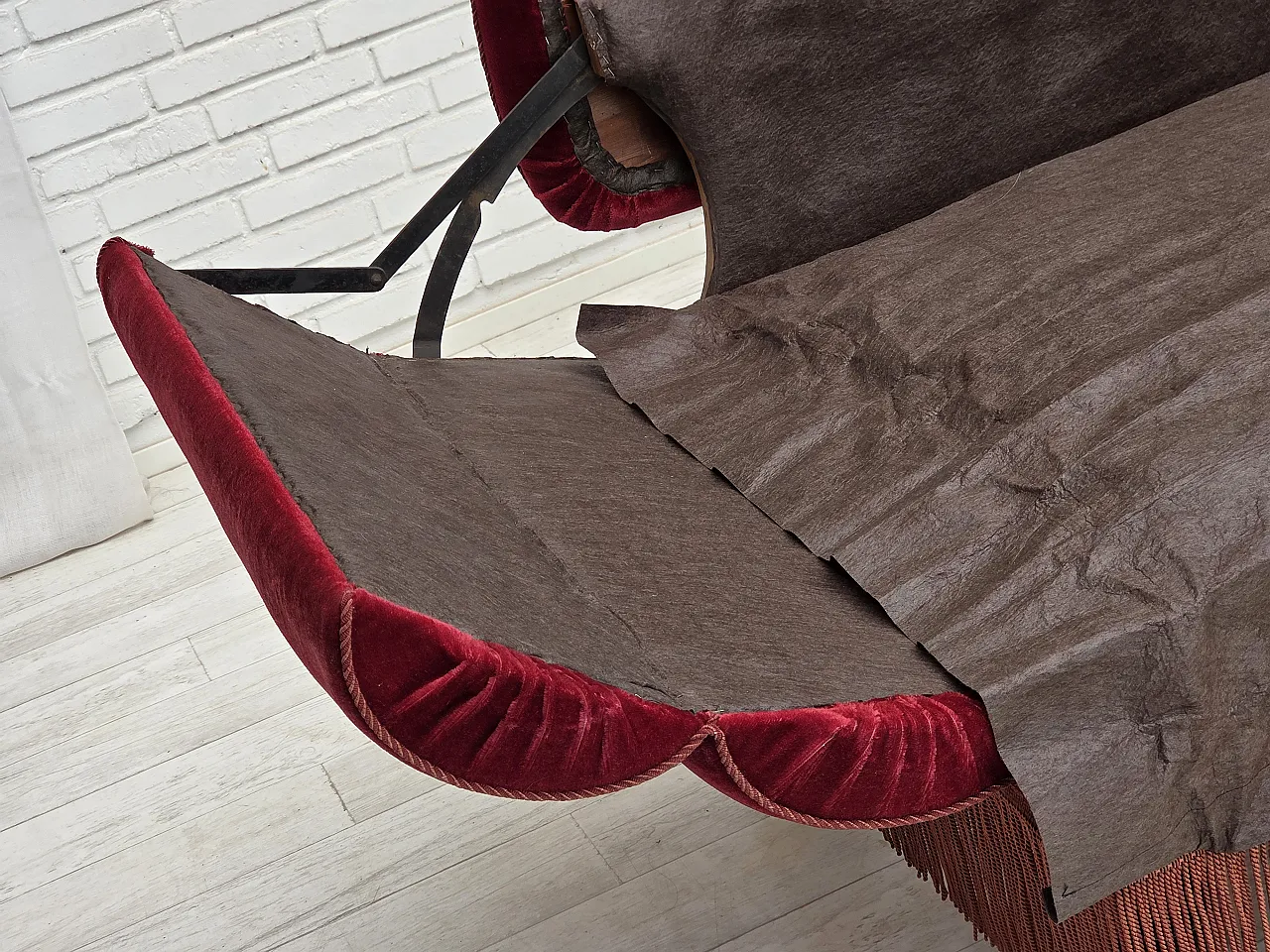 Danish 2-seater drop arm/back sofa, furniture velour, 1950s 7