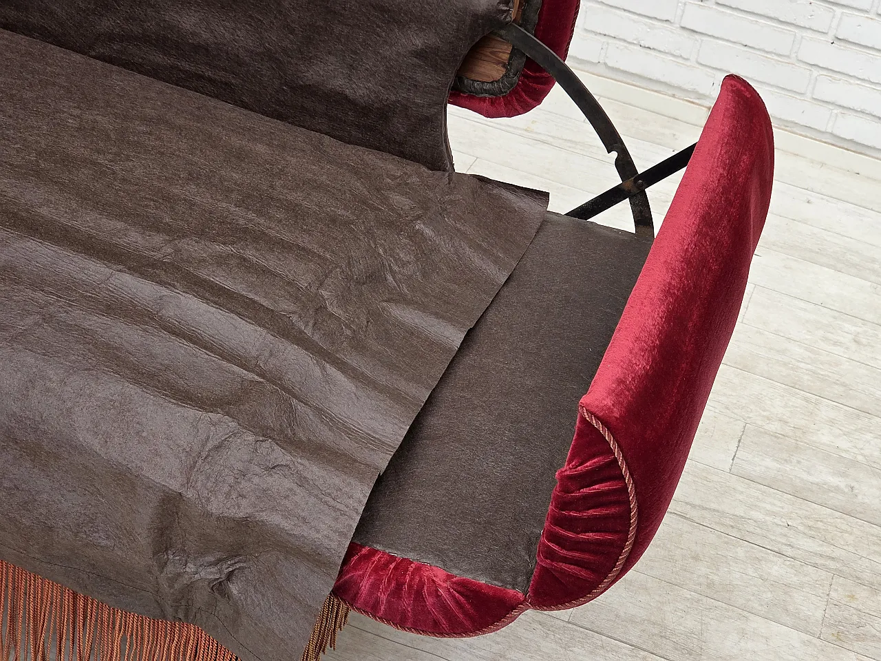 Danish 2-seater drop arm/back sofa, furniture velour, 1950s 8