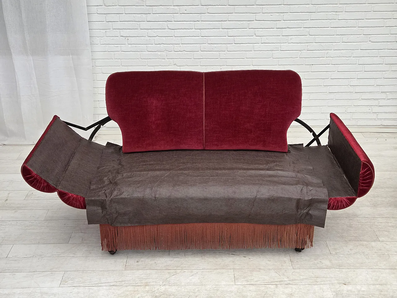 Danish 2-seater drop arm/back sofa, furniture velour, 1950s 9
