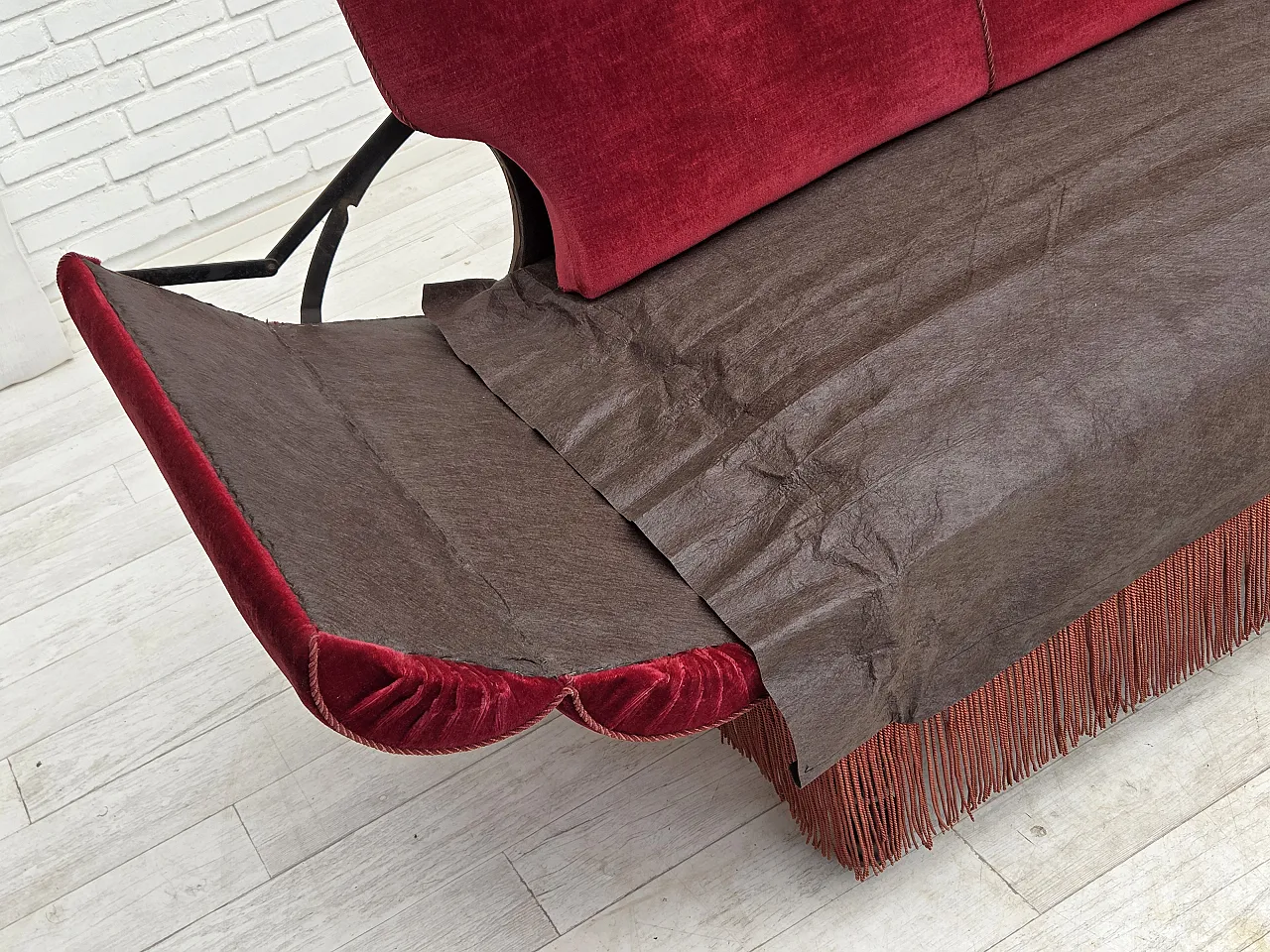 Danish 2-seater drop arm/back sofa, furniture velour, 1950s 10