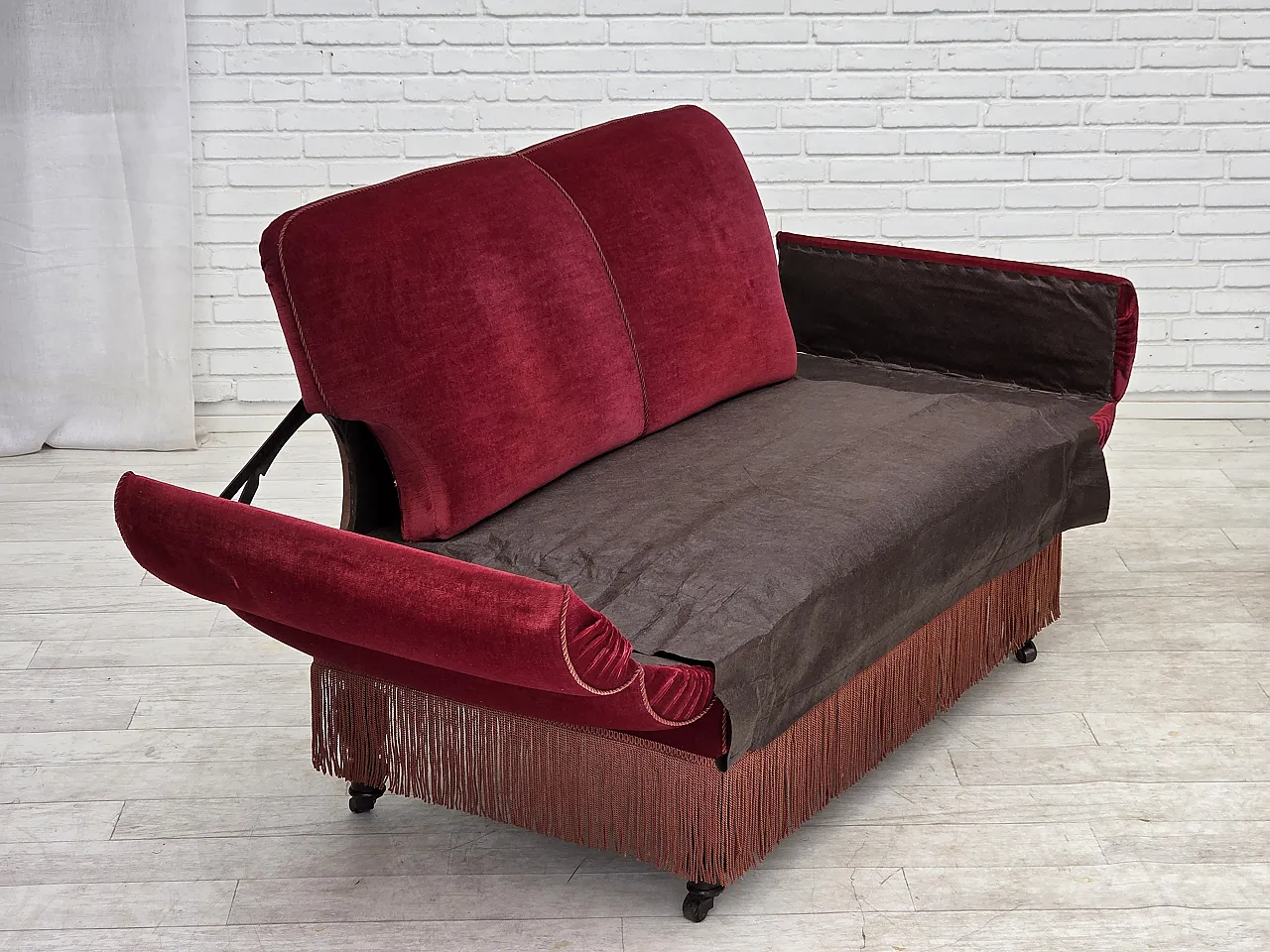 Danish 2-seater drop arm/back sofa, furniture velour, 1950s 11