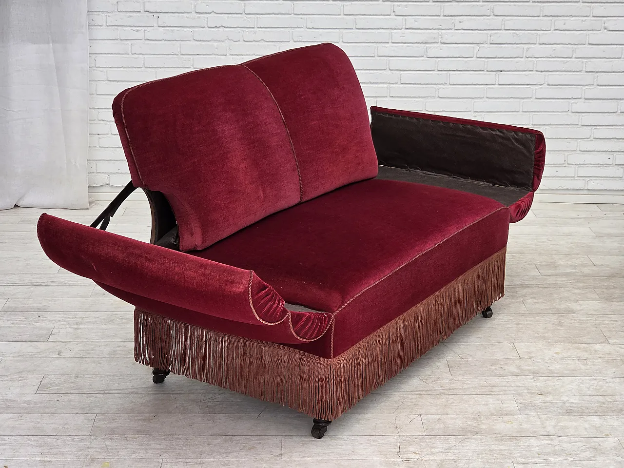 Danish 2-seater drop arm/back sofa, furniture velour, 1950s 12