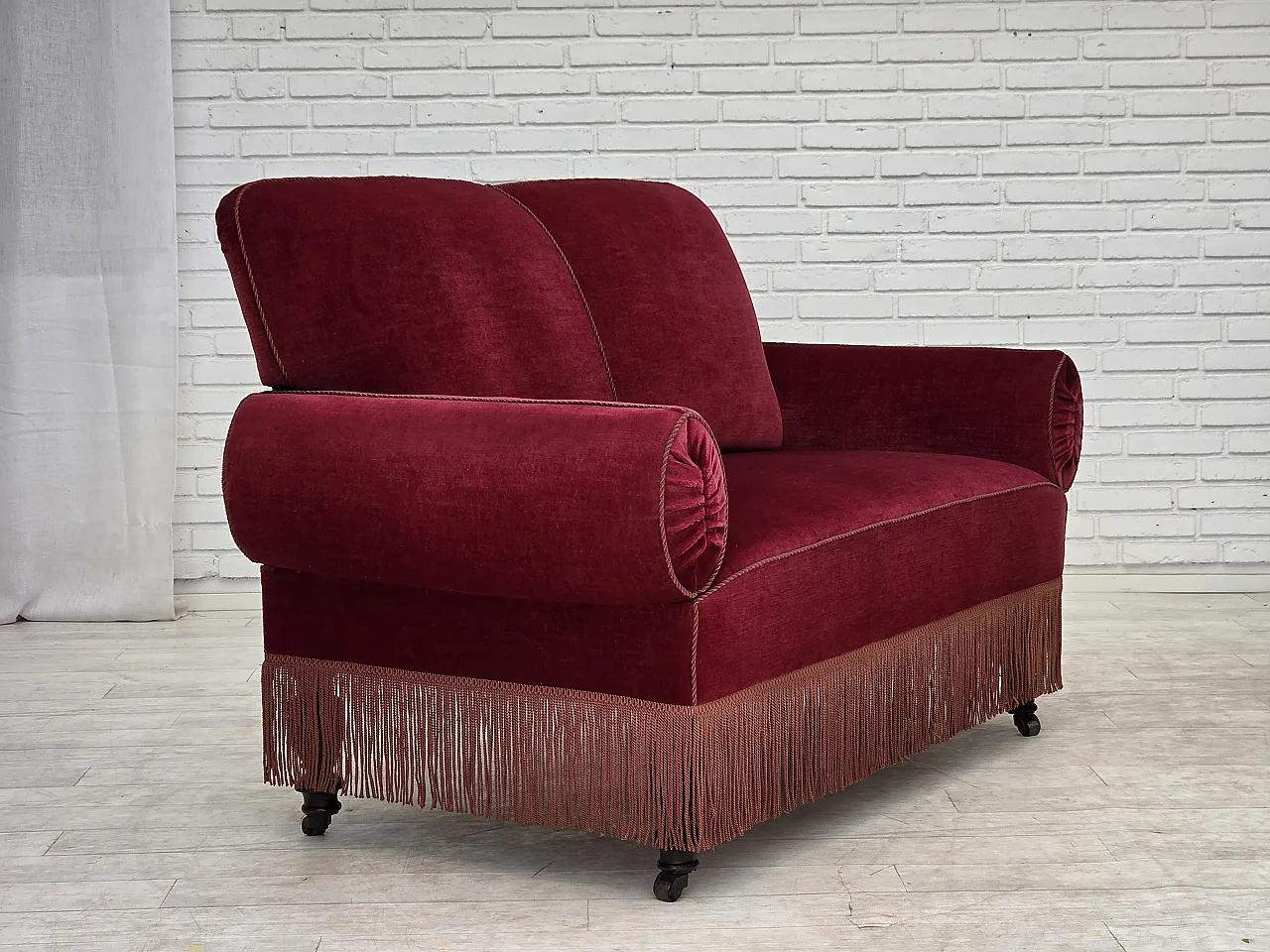Danish 2-seater drop arm/back sofa, furniture velour, 1950s 13