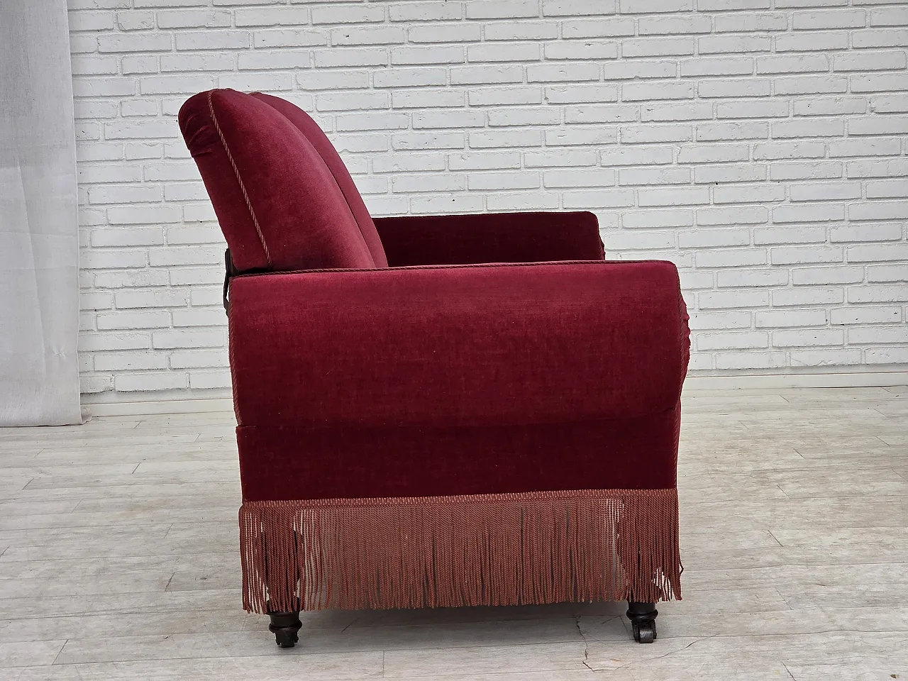 Danish 2-seater drop arm/back sofa, furniture velour, 1950s 14