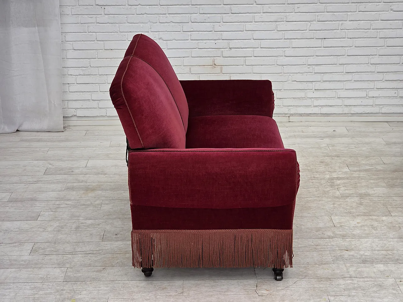 Danish 2-seater drop arm/back sofa, furniture velour, 1950s 15