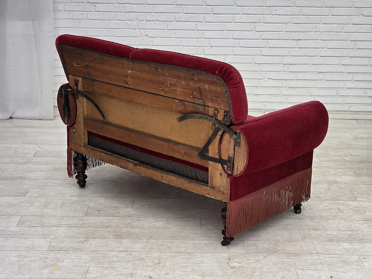 Danish 2-seater drop arm/back sofa, furniture velour, 1950s 16